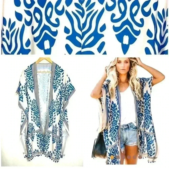 Dear Lover Kimono Cover Up Floral Pom Pom One Size - Picture 2 of 6